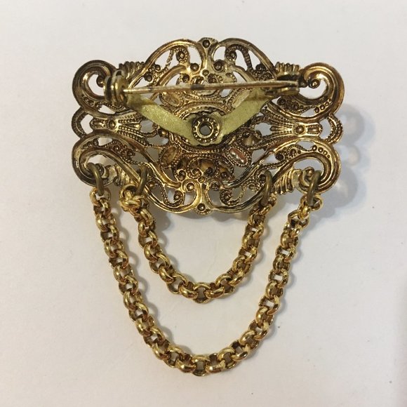 Rose Pin Brooch Vintage Ornate Scroll Filigree - Picture 6 of 6